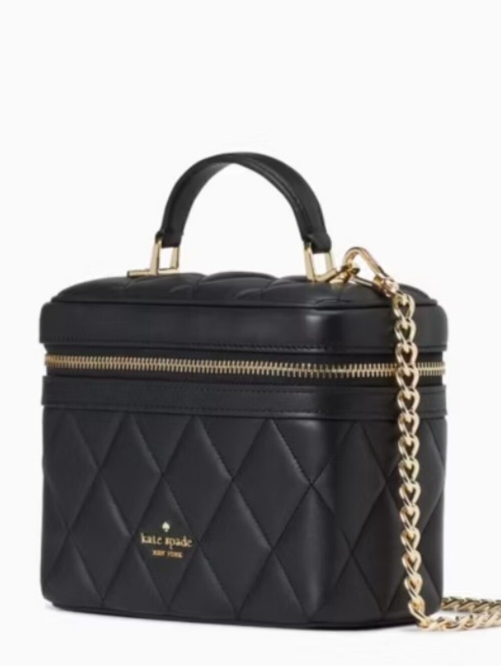 NWT kate spade black quilted Carey Trunk Crossbody with Gold Chain